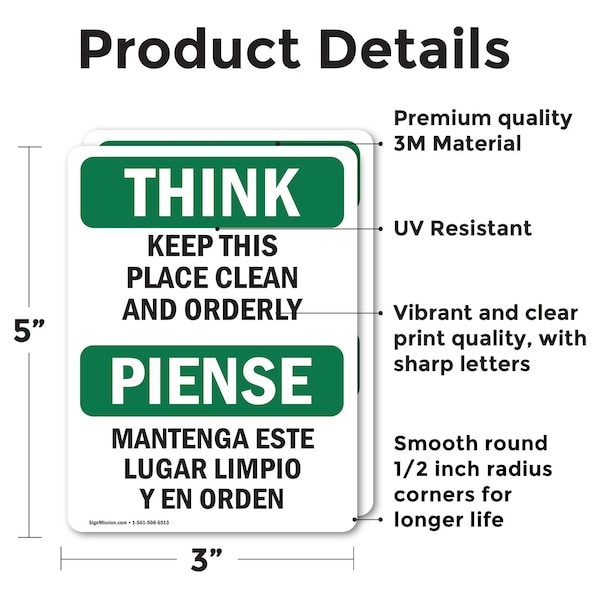 Signmission Safety Culture Sign, 3.5 in Width, Vinyl Decal, Rectangle, Bilingual - OS-2PACK-TS-D-35-L-11839