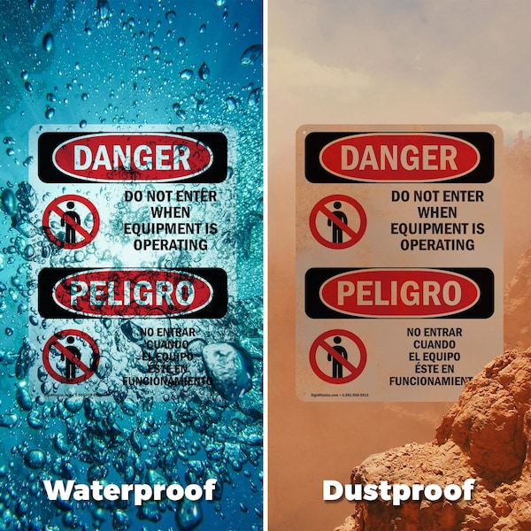 Signmission Do Not Enter When Equipment Is Bilingual Danger Sign, Aluminum, 7in W x 10in L, 2PK - OS-2PACK-DS-A-710-VS-1138