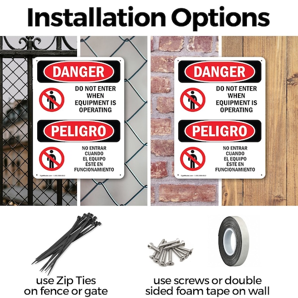 Signmission Do Not Enter When Equipment Is Bilingual Danger Sign, Aluminum, 7in W x 10in L, 2PK - OS-2PACK-DS-A-710-VS-1138