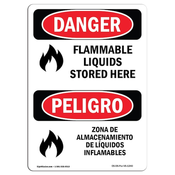 Signmission Safety Sign, OSHA Danger, 10" Height, Aluminum, Flammable Liquids Stored Here Spanish - OS-DS-A-710-VS-1240