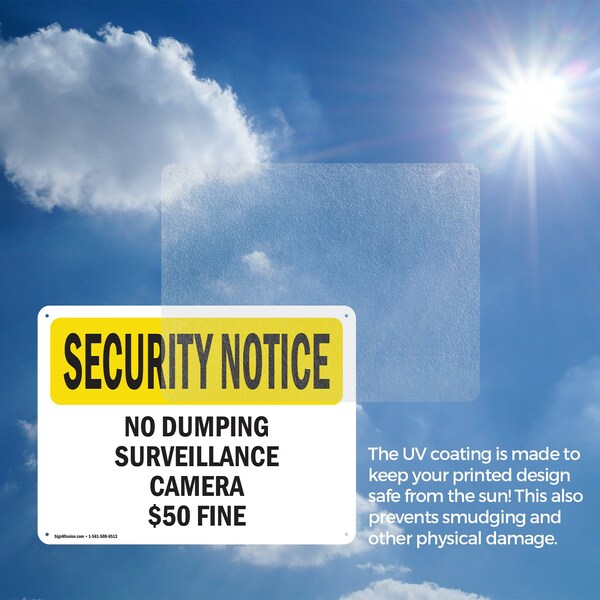 Signmission No Dumping Surveillance Camera $50 Fine OSHA Security Notice Sign, Plastic, 14in W x 10in L, 2PK - OS-2PACK-SN-P-1014-L-11494
