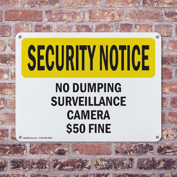 Signmission No Dumping Surveillance Camera $50 Fine OSHA Security Notice Sign, Plastic, 14in W x 10in L, 2PK - OS-2PACK-SN-P-1014-L-11494