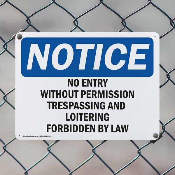 Signmission No Entry Without Permission Trespassing OSHA Notice Sign, Plastic, 14in W x 10in L, 2PK - OS-2PACK-NS-P-1014-L-14524
