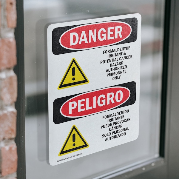 Signmission Formaldehyde Irritant Hazard Bilingual Danger Sign, Vinyl Decal, 5in W x 7in L, 2PK - OS-2PACK-DS-D-57-VS-1266