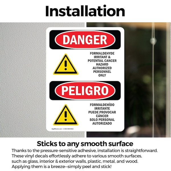 Signmission Formaldehyde Irritant Hazard Bilingual Danger Sign, Vinyl Decal, 5in W x 7in L, 2PK - OS-2PACK-DS-D-57-VS-1266
