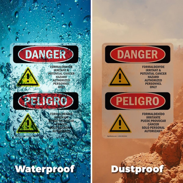 Signmission Formaldehyde Irritant Hazard Bilingual Danger Sign, Vinyl Decal, 5in W x 7in L, 2PK - OS-2PACK-DS-D-57-VS-1266