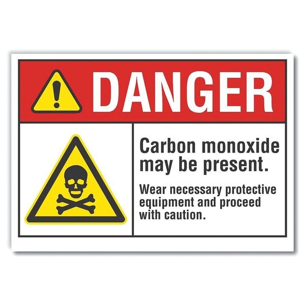 Lyle Carbon Monoxide Danger Reflective Label, 7 in Height, 10 in Width, Reflective Sheeting, English - LCU4-0035-RD_10X7