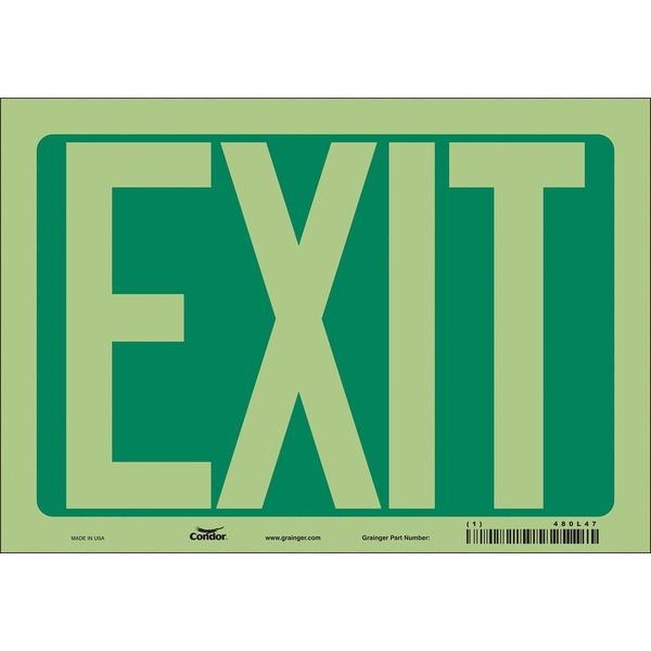 Condor Exit Sign, Vinyl, 10" W, 7" H, EXIT, Green, White - 480L47