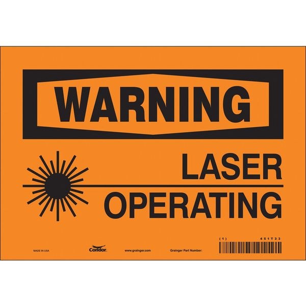 Condor Laser Warning Sign, 7 in H, 10 in W, Vinyl, Vertical Rectangle, 451T33 - 451T33