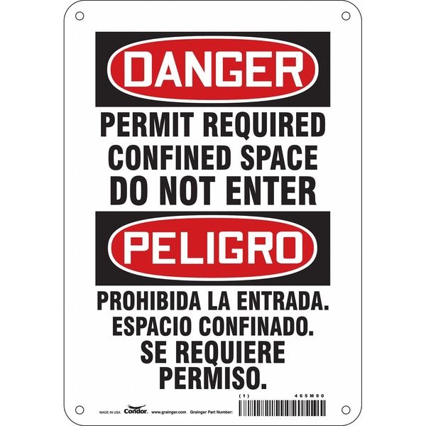Condor Safety Sign, 10 in Height, 7 in Width, Aluminum, Horizontal Rectangle, English, Spanish, 465M90 - 465M90