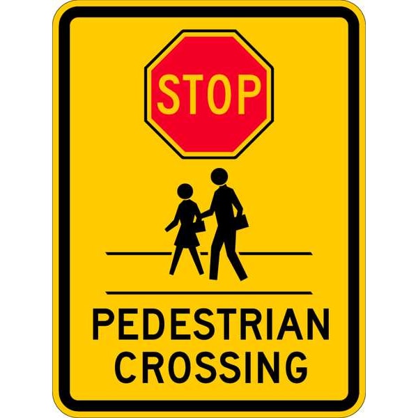 Lyle Stop Pedestrian Crossing Sign, 18" W, 24" H, Aluminum, White, Yellow - TR-038-18HA