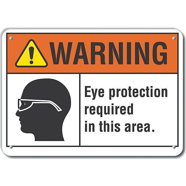 Lyle Decal, Warning Eye Protection, 10 x 7", Header Background Color: Orange, Yellow - LCU6-0031-NA_10X7