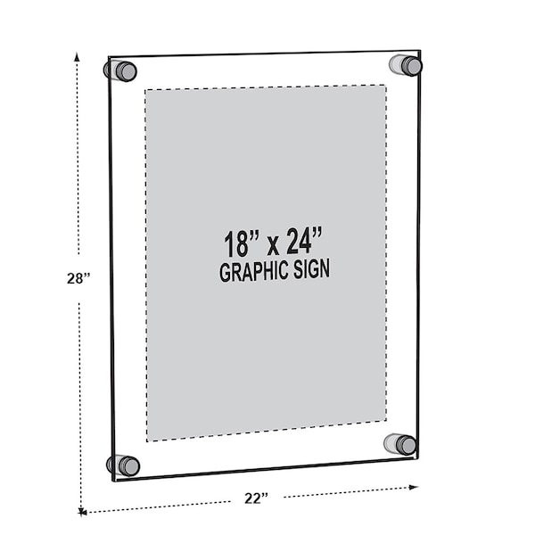 Azar Displays Floating Acrylic Wall Frame, Silver, Holds 18" x 24", Overall 22" x 28" - 105524