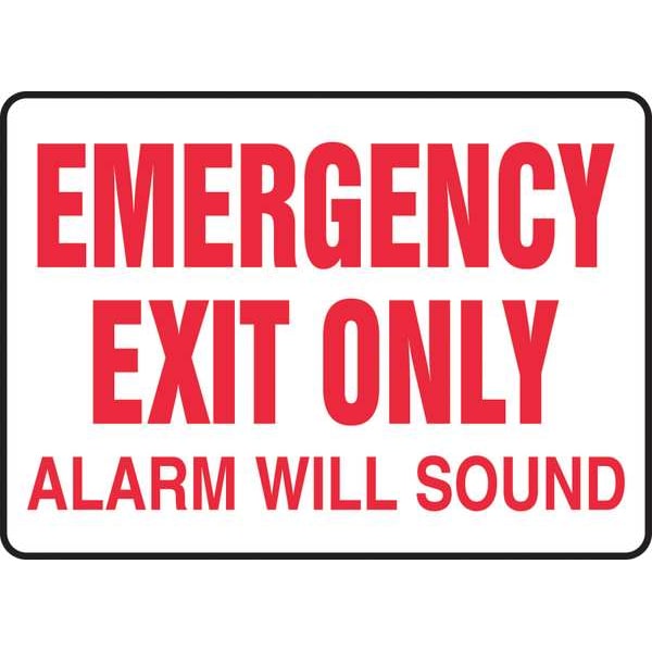 Accuform Exit Sign, Vinyl, 14" W, 10" H, Emergency Exit Only Alarm Will Sound, White - MEXT921VS