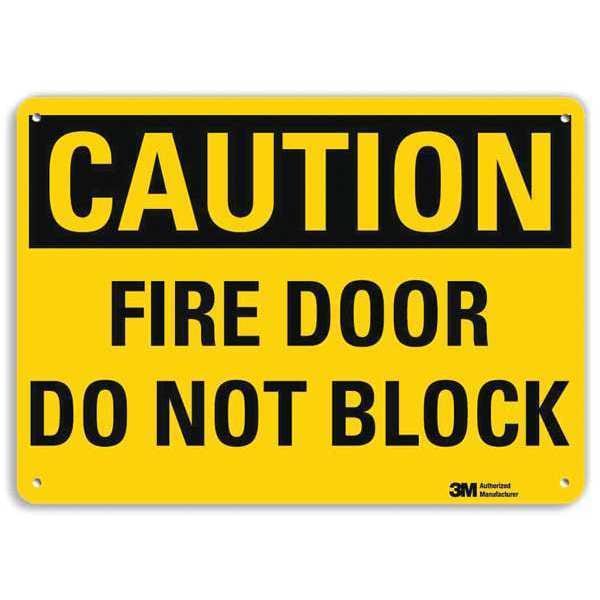 Lyle Caution, Fire Door Do Not Block, 14 in W x 10 in H, Horizontal Rectangle, Aluminum - U4-1305-RA_14X10