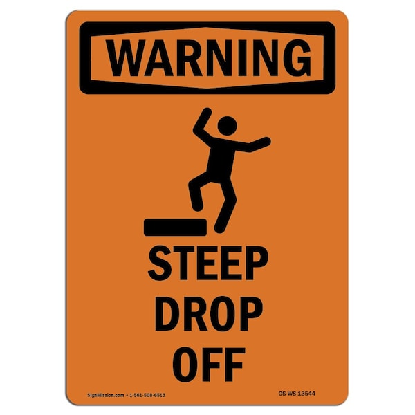 Signmission OSHA WARNING Sign, Steep Drop Off W/ Symbol, 14in X 10in Decal, 10" W, 14" H, Portrait - OS-WS-D-1014-V-13544