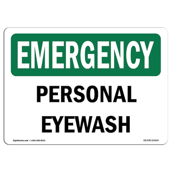 Signmission Safety Sign, OSHA EMERGENCY, 5" Height, Personal Eye Wash, Landscape - OS-EM-D-57-L-10404