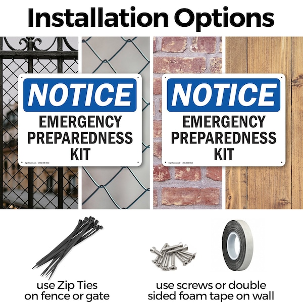 Signmission Emergency Preparedness Kit, 18 in W x Rectangle, Aluminum - OS-2PACK-NS-A-1218-L-11883