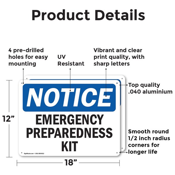 Signmission Emergency Preparedness Kit, 18 in W x Rectangle, Aluminum - OS-2PACK-NS-A-1218-L-11883