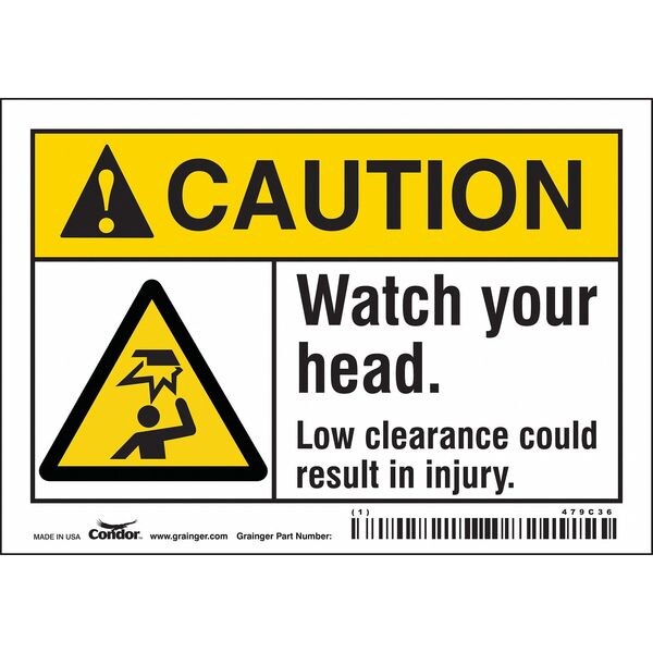 Condor Caution, WATCH YOUR HEAD. LOW CLEARANCE COULD RESULT IN INJURY., 5 in W x 3 1/2 in H, Vinyl, 479C36 - 479C36