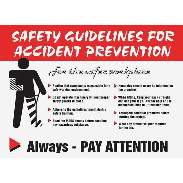 Accuform Poster, Safey Guidelines For Accident Prevention For The Safer Workplace, 17 in H x, 22 in W - SP124473L