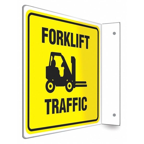 Condor High Visibility Safety Sign, 8 in H, 8 in W, PETG, L-Shape Projection, English, 480W62 - 480W62