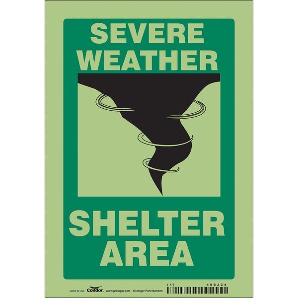 Condor Safety Sign, 10 in Height, 7 in Width, Glow Vinyl, Horizontal Rectangle, English - 480J24