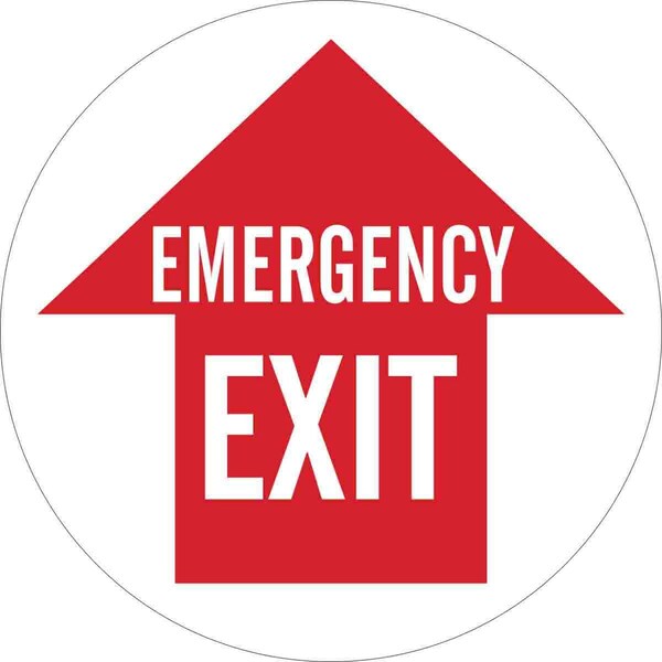 Brady Emergency Exit Floor Sign, 17 in H, 17 in W, Vinyl, Circle, English, 49067 - 49067