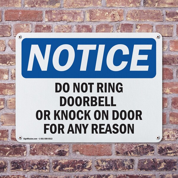 Signmission Do Not Ring Doorbell Or Knock On Door For OSHA Notice Sign, Plastic, 10in W x 7in L, 2PK - OS-2PACK-NS-P-710-L-11355
