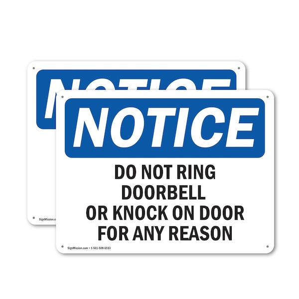 Signmission Do Not Ring Doorbell Or Knock On Door For OSHA Notice Sign, Plastic, 10in W x 7in L, 2PK - OS-2PACK-NS-P-710-L-11355
