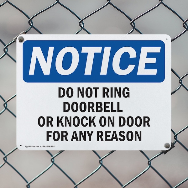 Signmission Do Not Ring Doorbell Or Knock On Door For OSHA Notice Sign, Plastic, 10in W x 7in L, 2PK - OS-2PACK-NS-P-710-L-11355