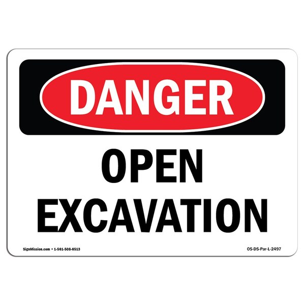 Signmission OSHA Danger Sign, Open Excavation, 7in X 5in Decal, 7" W, 5" H, Landscape, Open Excavation - OS-DS-D-57-L-2497