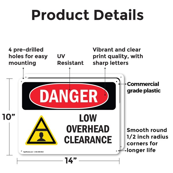 Signmission Low Overhead Clearance, 14 in W x Rectangle, Plastic - OS-2PACK-DS-P-1014-L-2477