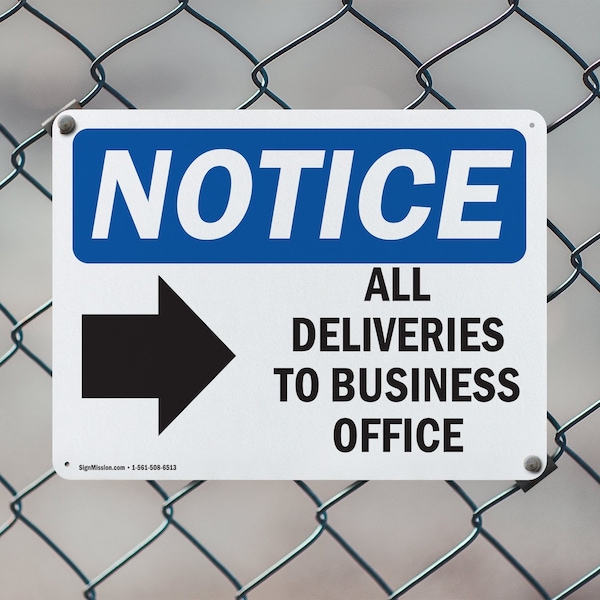 Signmission All Deliveries To Business Office, 14 in W x Rectangle, Aluminum - OS-2PACK-NS-A-1014-L-10095