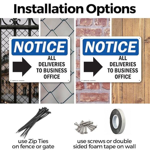 Signmission All Deliveries To Business Office, 14 in W x Rectangle, Aluminum - OS-2PACK-NS-A-1014-L-10095