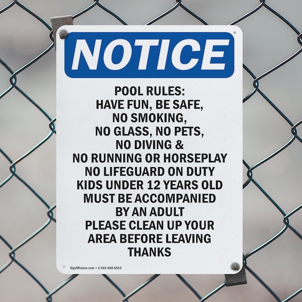 Signmission Pool Rules Have Fun Be Safe, 12 in W x Rectangle, Plastic - OS-2PACK-NS-P-1218-V-17697