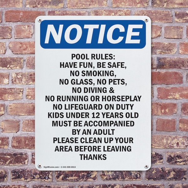 Signmission Pool Rules Have Fun Be Safe, 12 in W x Rectangle, Plastic - OS-2PACK-NS-P-1218-V-17697