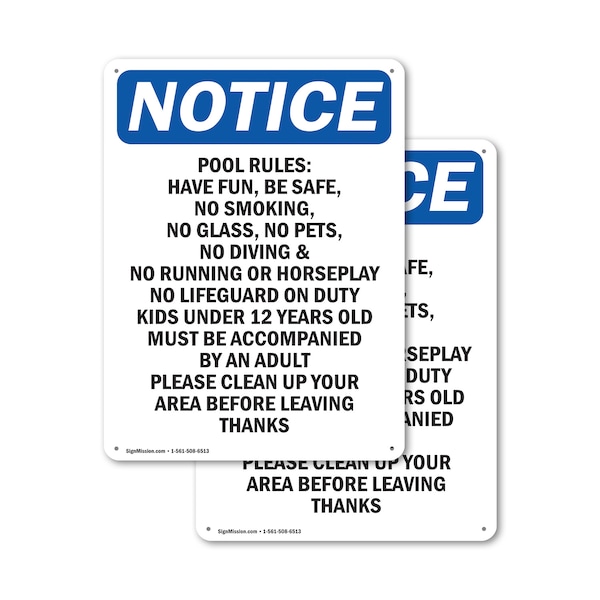 Signmission Pool Rules Have Fun Be Safe, 12 in W x Rectangle, Plastic - OS-2PACK-NS-P-1218-V-17697