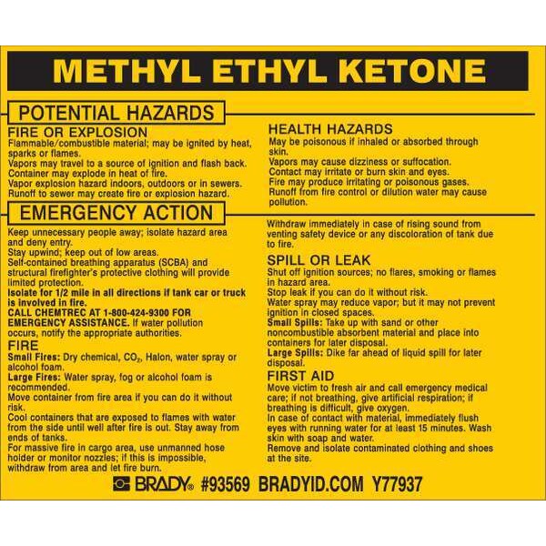 Brady Chemical Label, 3 3/4 in H, 4 1/2 in W, 93569 - 93569