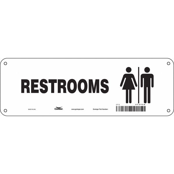 Condor RESTROOMS, 12 in W x 4 in H, Vertical Rectangle, Polyethylene, 473Y59 - 473Y59