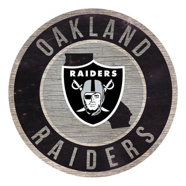 Fan Creations Oakland Raiders Sign Wood 12 Inch Round State Design - 7846020226