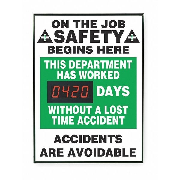 Accuform Electronic Safety Scoreboard, 28 in H x, 20 in W, Plastic Sign/Aluminum Frame - SCK126