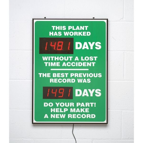 Accuform Electronic Safety Scoreboard, 28 in H x, 20 in W, Plastic Sign/Aluminum Frame - SCK126