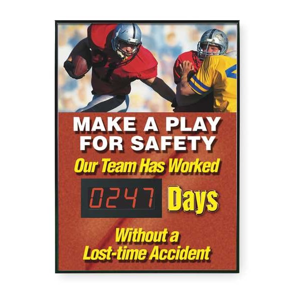 Accuform Electronic Safety Scoreboard, 28 in H x, 20 in W, Plastic Sign/Aluminum Frame - SCK126