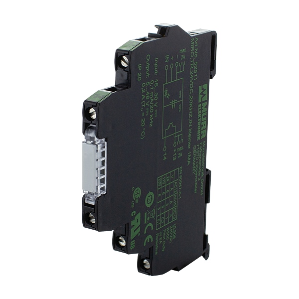 Módulo acoplador óptico MIRO TR 24VDC 20KHZ de Murr Elektronik, ENTRADA: 30 VDC - SALIDA: 48 VDC / 0.2 A, Terminal de tornillo de 12 mm - 52511