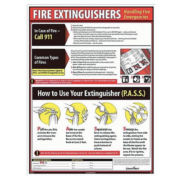 Complyright Poster, Fire Extinguishers-Handling Fire Emergencies, 18 in H x, 24 in W, Laminated Paper - WR0239
