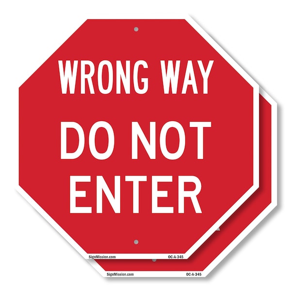 Signmission Wrong Way Do Not Enter, 10 inch X 10 inch, Plastic Sign, 2PK - OC-P-2PACK-10-345