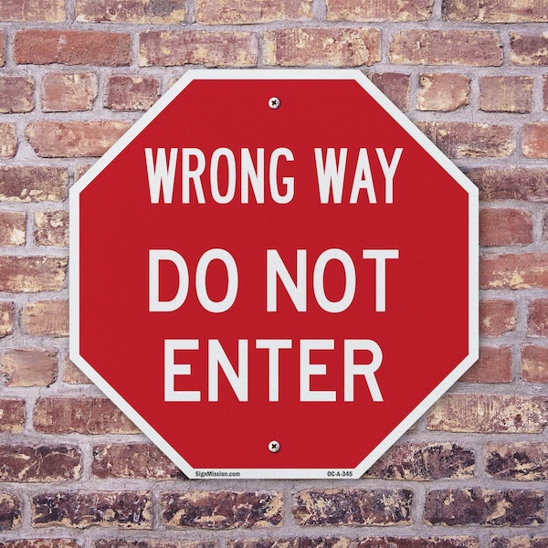 Signmission Wrong Way Do Not Enter, 10 inch X 10 inch, Plastic Sign, 2PK - OC-P-2PACK-10-345