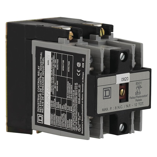 Relevador de Control NEMA Square D, Tipo X, temporizador, retardo de apagado de 1 minuto, 10A resistivo a 600 VCA, 2 contactos normalmente abiertos, bobina de 120 VCA 60 Hz - 8501XO20XTD1V02