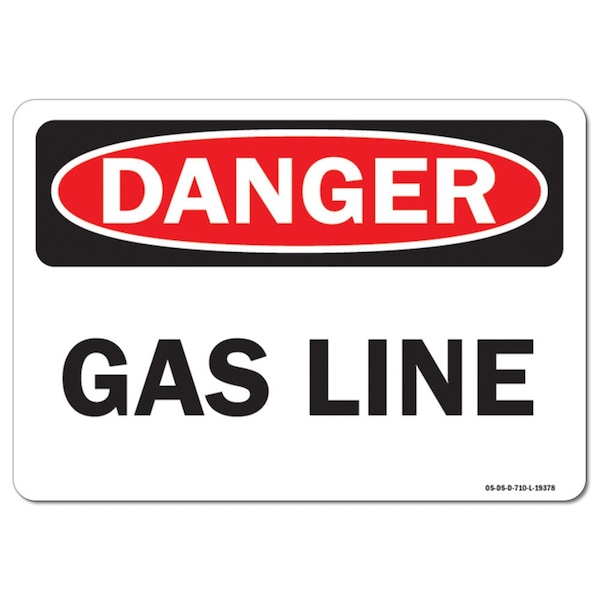 Signmission Safety Sign, OSHA Danger, 7" Height, Aluminum, Gas Line, Landscape - OS-DS-A-710-L-19378